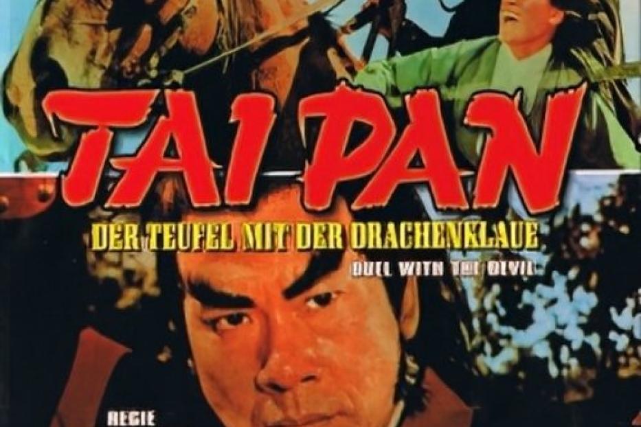 Das Cover des Films „Tai Pan – Der Teufel mit der Drachenklaue“ zeigt eine Szene mit Pferd und Schauspielern.