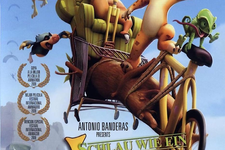 Das Filmplakat für „Schlau wie ein Luchs“ zeigt animierte Tiere auf einem verrückten Gefährt.