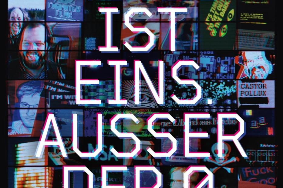 Eine Collage mit dem Text „Alles ist eins. Ausser der 0“ und verschiedenen Hacker-Motiven.