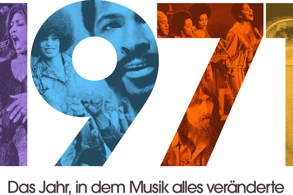 Das stilisierte Bild zeigt Musiker und die Jahreszahl 1977, mit dem Slogan „Das Jahr, in dem Musik alles veränderte“.