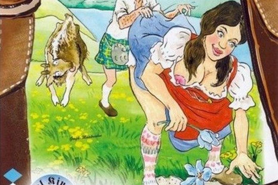 Das Cover des Lederhosenfilms „Nackt und kess am Königssee“ zeigt eine freizügige Szene in den Bergen.