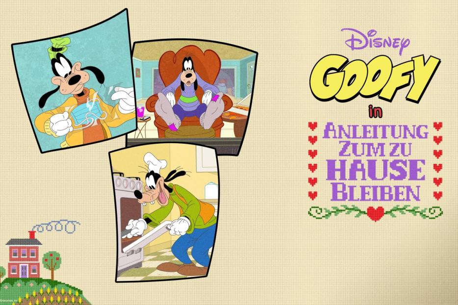 Goofy in verschiedenen Szenen, die Teil der „Anleitung zum Zuhause bleiben“ sind.