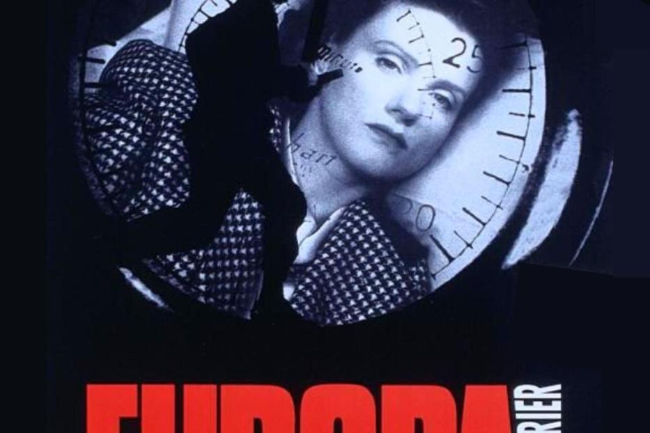 Das Filmplakat für „Europa“ von Lars von Trier zeigt eine Frau vor einem Uhrwerk.