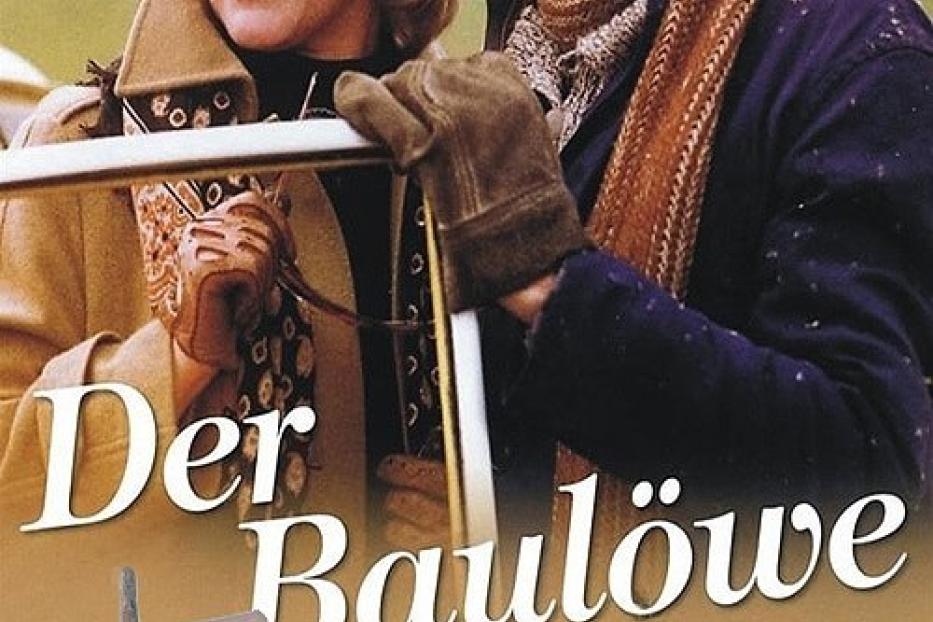 Das Filmplakat für „Der Baulöwe“ zeigt ein Paar und einen Mann mit einem Schild, das „Baustelle Betreten verboten!“ sagt.