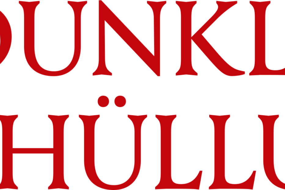 Der Schriftzug „Dunkle Enthüllung“ in roter Schrift auf schwarzem Hintergrund.