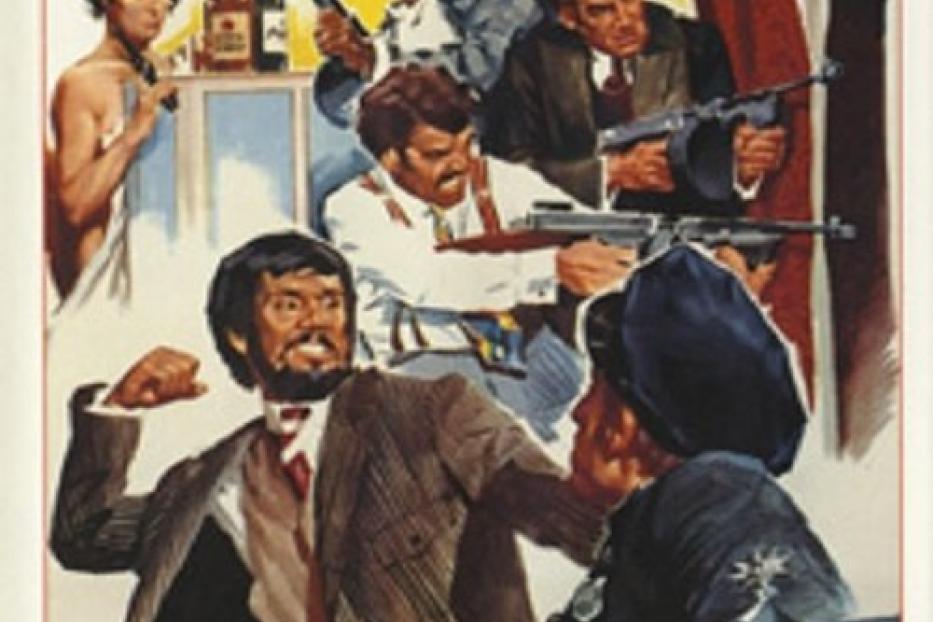 Das Filmplakat für „5 tolle Hunde“ zeigt bewaffnete Männer in einer Konfrontation.