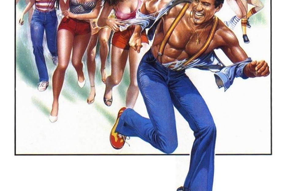 Das Filmplakat zu „Bellissimo“ zeigt Adriano Celentano, der von einer Gruppe Frauen verfolgt wird.