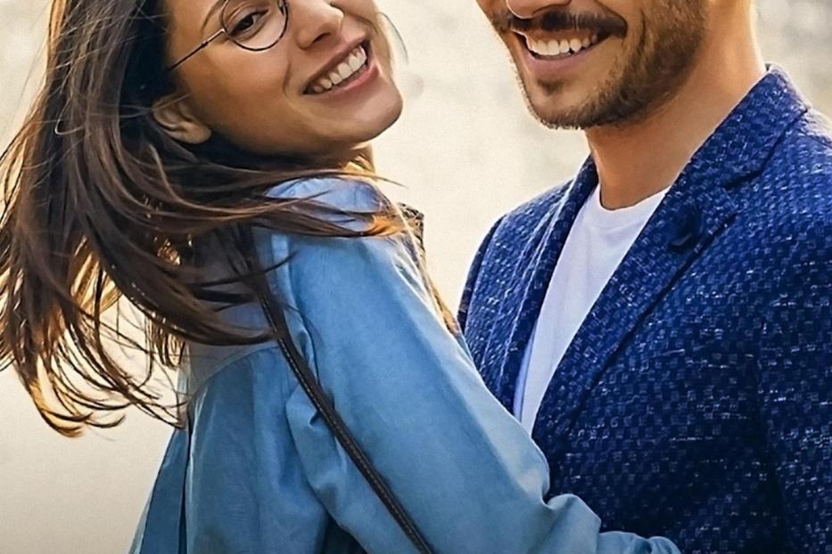 Ein lächelndes Paar umarmt sich; im Vordergrund der Filmtitel „Für immer Liebe²“.