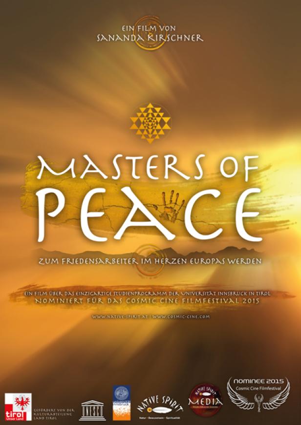 Das Filmplakat für „Masters of Peace“ zeigt den Titel und den Untertitel „Zum Friedensarbeiter im Herzen Europas werden“.