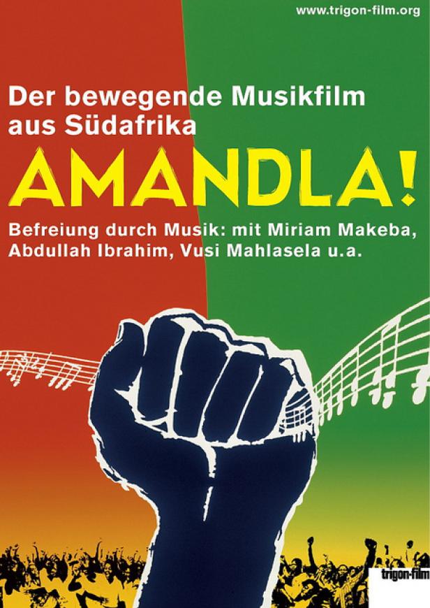 Das Filmplakat für „Amandla!“, einen Musikfilm aus Südafrika, mit einer erhobenen Faust.