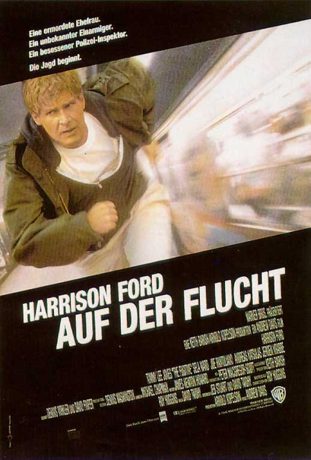 Das Filmplakat für „Auf der Flucht“ mit Harrison Ford in der Hauptrolle.