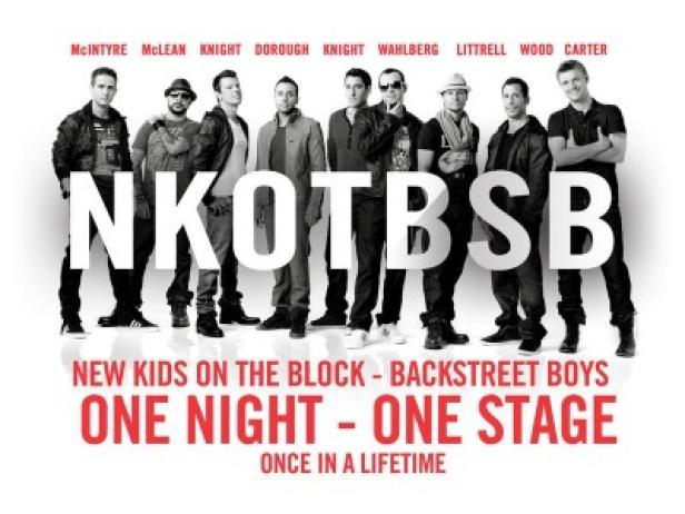 Das NKOTBSB-Gruppenfoto zeigt die New Kids on the Block und die Backstreet Boys für „One Night – One Stage“.