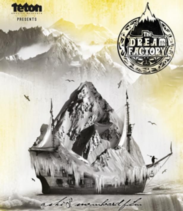 Das Cover des Films „The Dream Factory“ zeigt ein Schiff mit einem Berg darauf vor einer Bergkulisse.