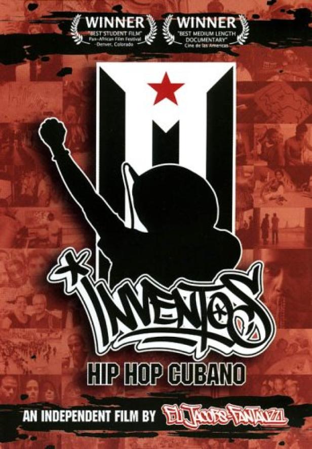 Das Filmplakat für „Inventos: Hip Hop Cubano“ zeigt eine Silhouette vor einer kubanisch inspirierten Flagge.