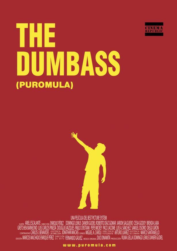 Das Filmplakat für „The Dumbass (Puromula)“ zeigt eine gelbe Silhouette auf rotem Grund.