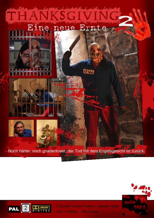 Ein Mann mit einer Maske und einem Messer auf dem Filmplakat zu „Thanksgiving 2: Eine neue Ernte“.
