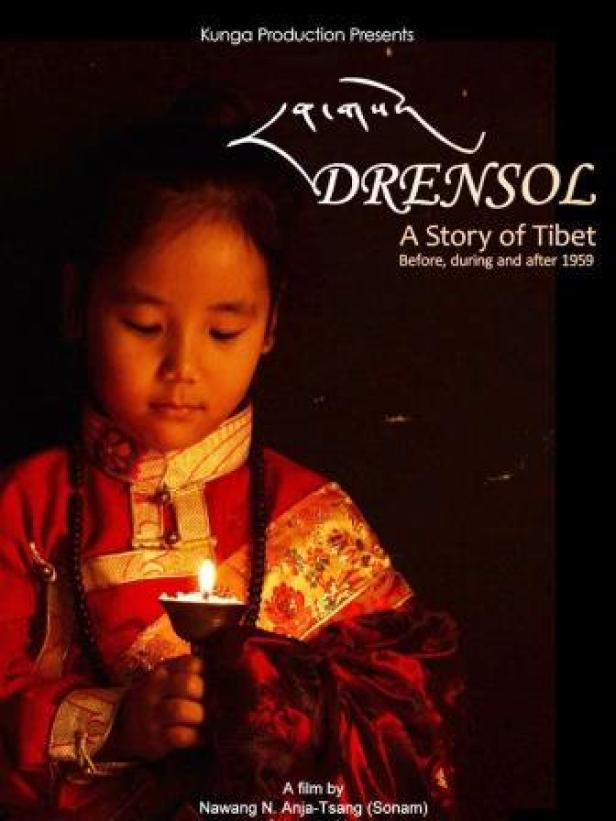 Das Filmplakat für „Drensol: A Story of Tibet“ zeigt ein tibetisches Kind mit einer Kerze.