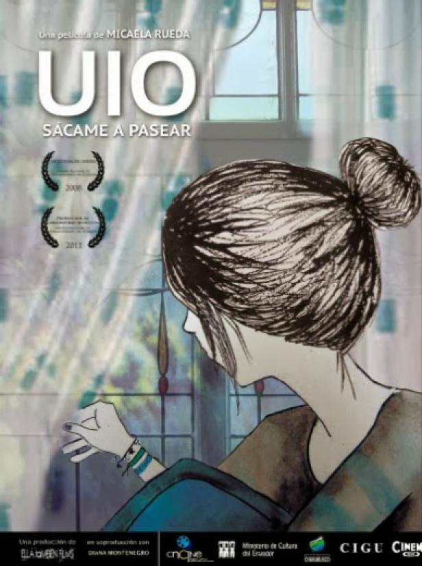 Das animierte Filmplakat für „UIO Sácame a Pasear“ zeigt eine junge Frau am Fenster.
