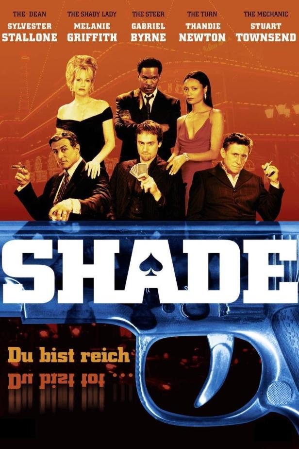 Das Filmplakat für „Shade“ zeigt Sylvester Stallone, Melanie Griffith und andere Schauspieler.