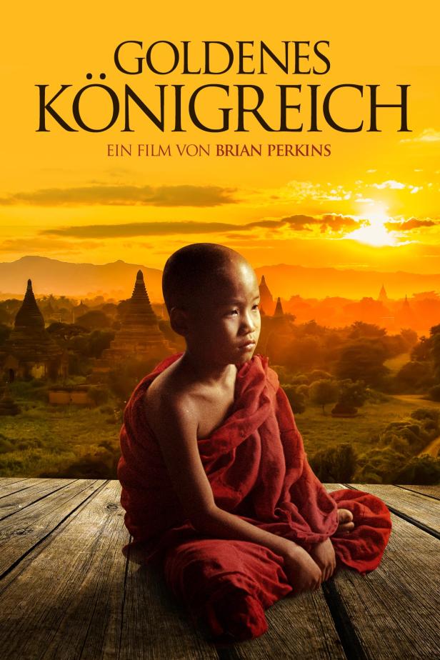 Das Filmplakat für „Goldenes Königreich“ zeigt einen jungen Mönch vor einer Tempellandschaft im goldenen Licht.