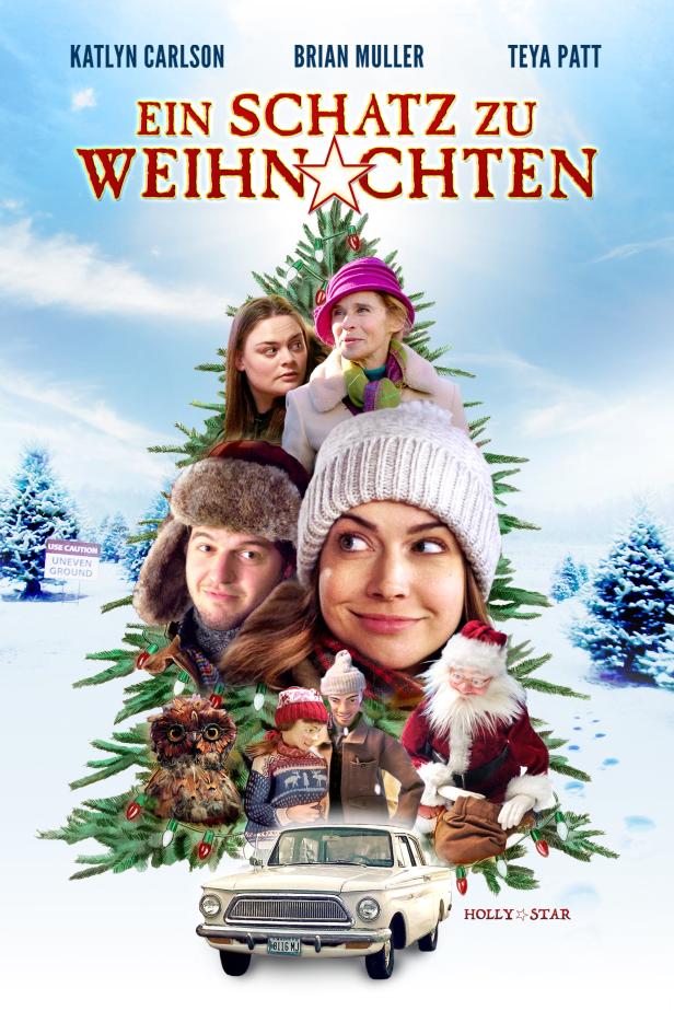 Das Filmplakat für „Ein Schatz zu Weihnachten“ zeigt die Hauptdarsteller vor einem winterlichen Hintergrund.