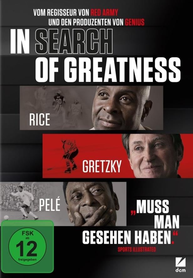 Das Filmplakat für „In Search of Greatness“ zeigt Rice, Gretzky und Pelé.