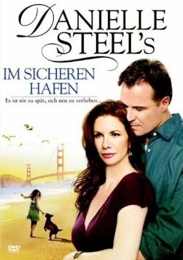 Das Cover des Films „Im sicheren Hafen“ von Danielle Steel zeigt ein Paar vor der Golden Gate Bridge.