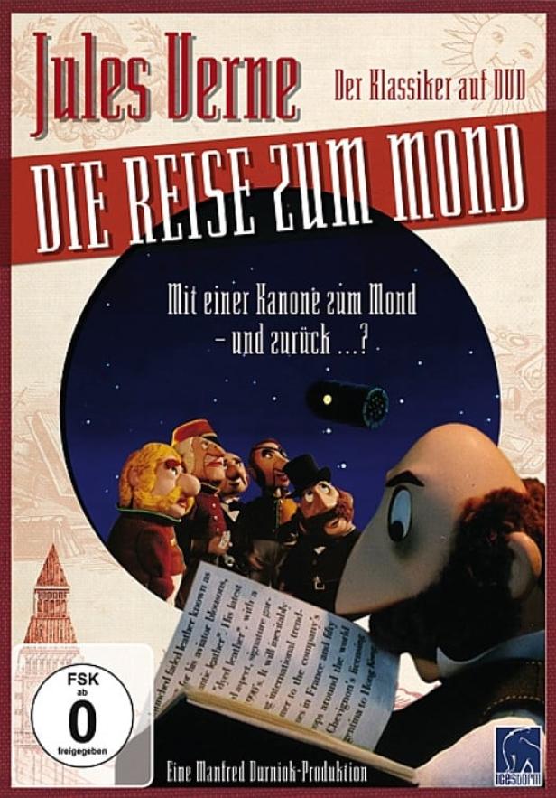 Das DVD-Cover von Jules Vernes „Die Reise zum Mond“ mit Marionettenfiguren.
