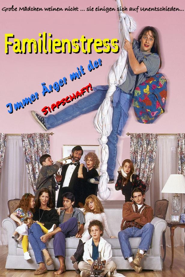 Das Filmplakat für „Familienstress – Immer Ärger mit der Sippschaft!“ zeigt eine chaotische Familienszene.