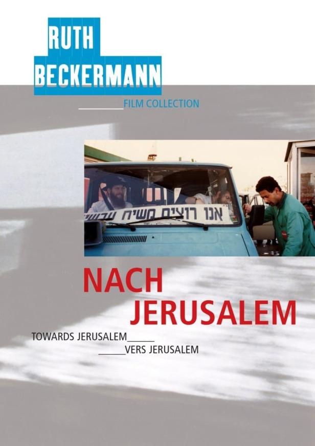 Das Filmplakat zu Ruth Beckermanns „Nach Jerusalem“ zeigt einen Minibus mit hebräischen Schriftzeichen.