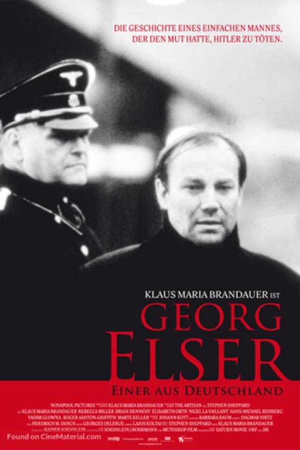 Das Filmplakat zeigt Klaus Maria Brandauer als Georg Elser, der Hitler töten wollte.