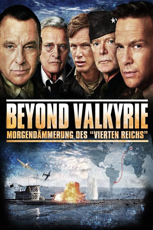 Das Filmplakat für „Beyond Valkyrie“ zeigt eine U-Boot-Szene und fünf Schauspieler.