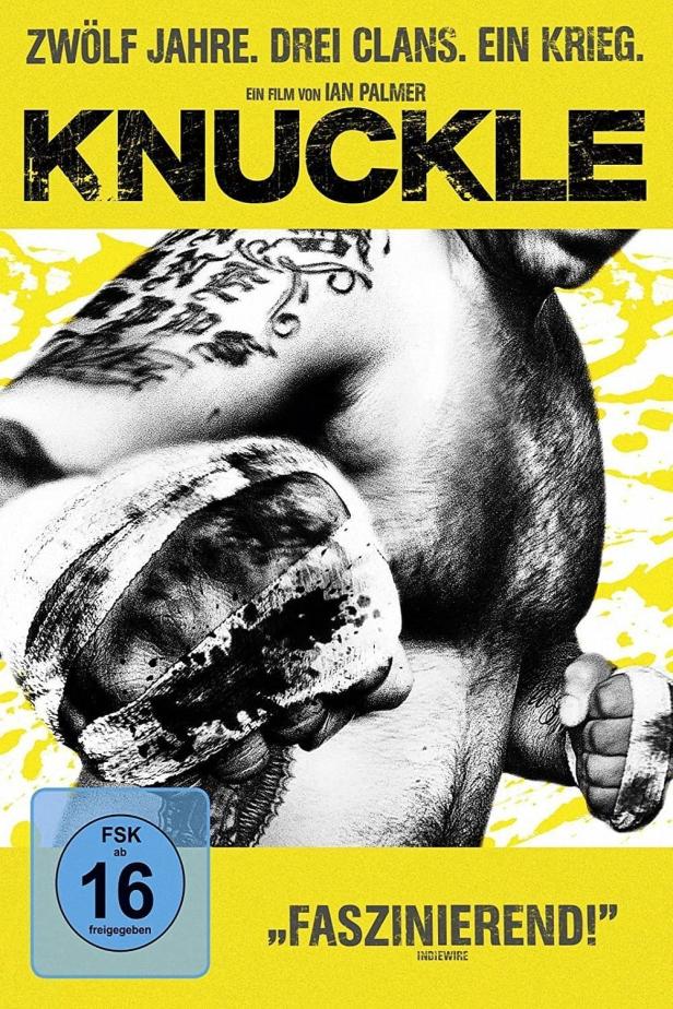 Das Filmplakat für „Knuckle“ zeigt einen tätowierten Mann mit bandagierten Fäusten.