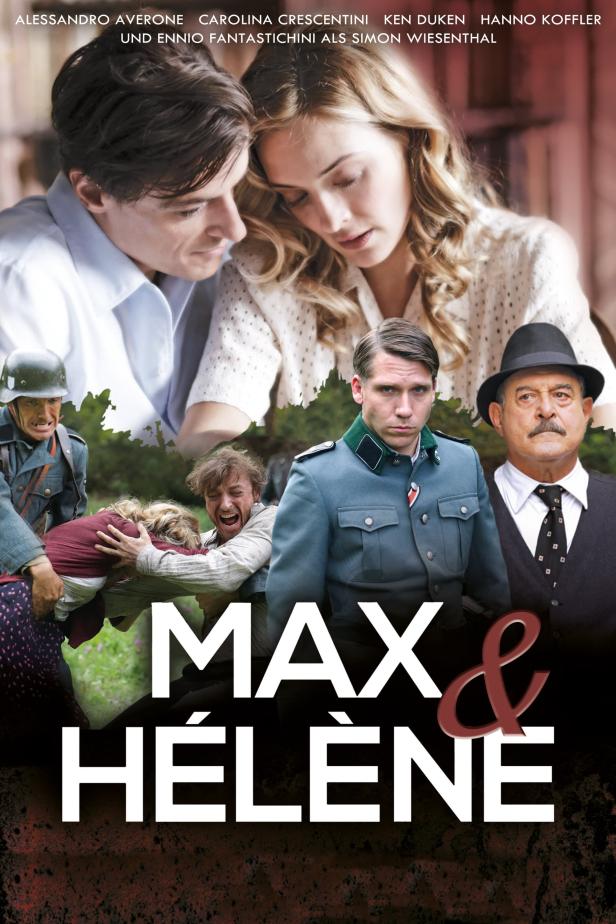 Das Filmplakat für „Max & Hélène“ zeigt Szenen aus dem Leben der Protagonisten vor dem Hintergrund des Zweiten Weltkriegs.