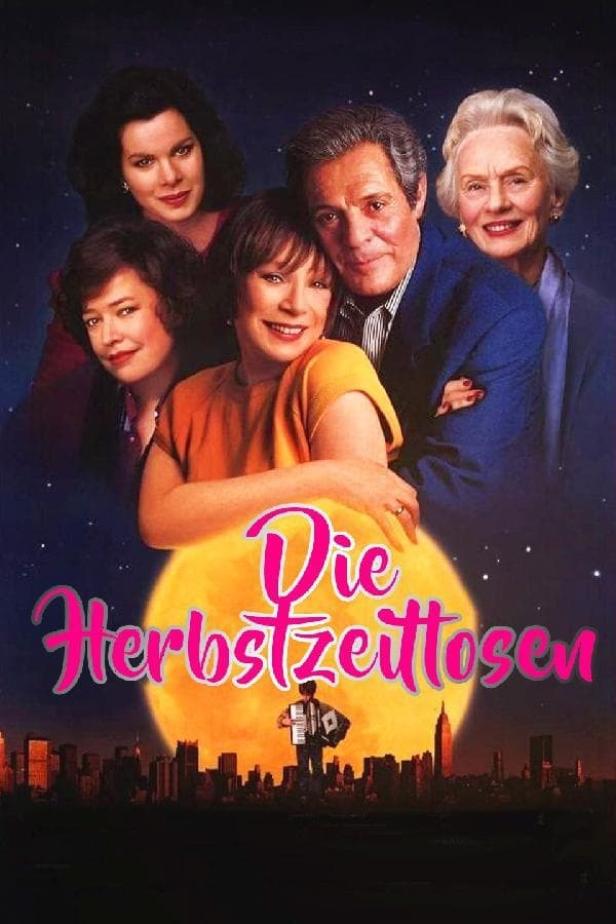 Das Filmplakat für „Die Herbstzeitlosen“ zeigt fünf ältere Schauspieler vor einer Vollmond-Silhouette von New York.