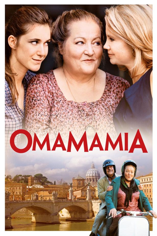 Das Filmplakat für „Omamamia“ zeigt drei Frauen und eine Szene in Rom.