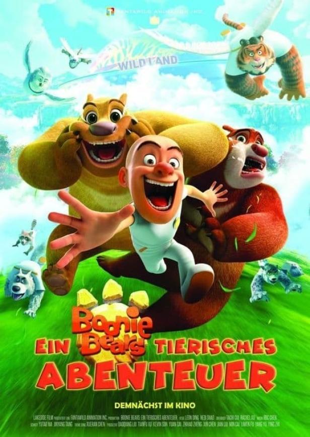Das Filmplakat für „Boonie Bears – Ein tierisches Abenteuer“ zeigt Bären und andere animierte Figuren.