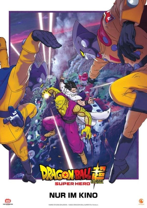 Das Filmplakat für „Dragon Ball Super: Super Hero“ zeigt die Charaktere in Aktion.