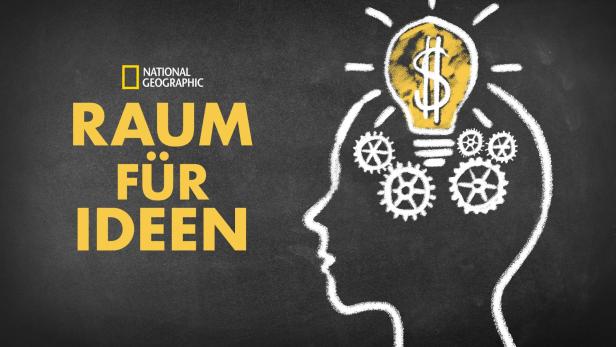 Eine stilisierte Darstellung eines Kopfes mit Zahnrädern und einer Glühbirne mit einem Dollarzeichen darin.