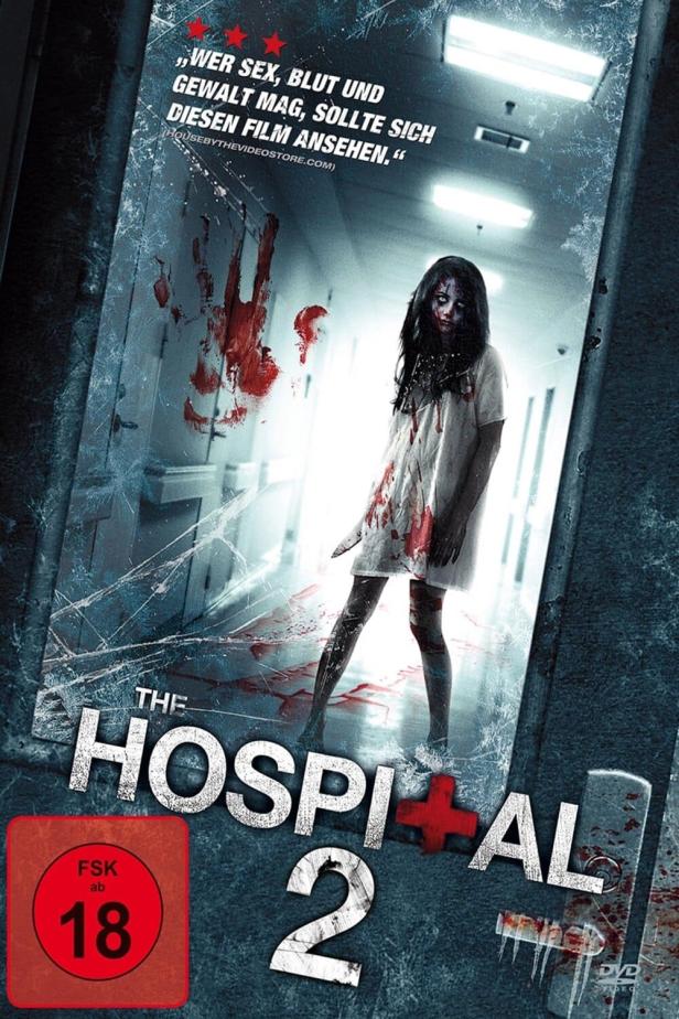 Das Filmplakat von „The Hospital 2“ zeigt eine blutverschmierte Frau in einem Krankenhausflur.