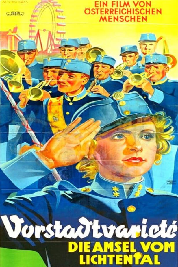 Das Filmplakat für „Vorstadtvarieté – Die Amsel vom Lichtental“ zeigt eine Musikkapelle.