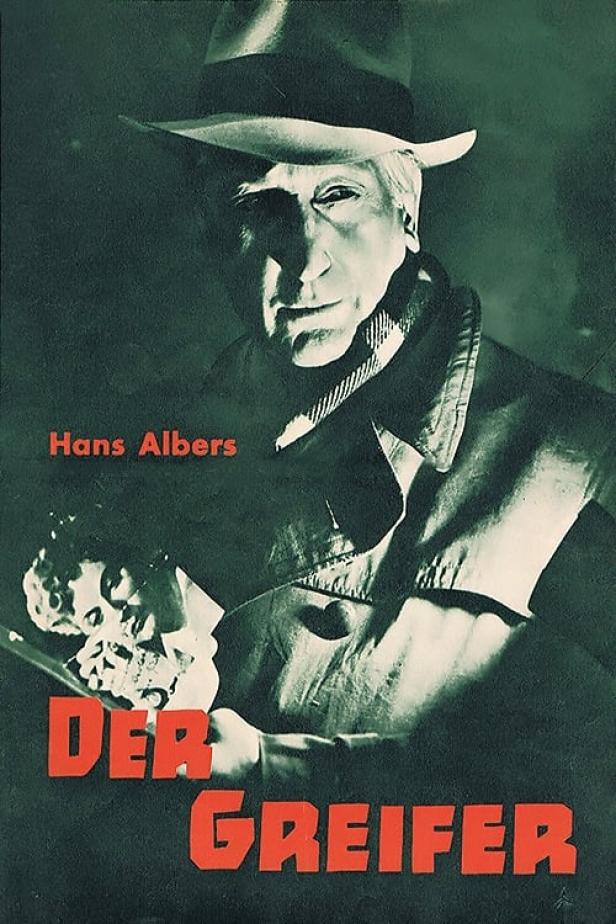 Das Filmplakat für „Der Greifer“ mit Hans Albers in Hut und Mantel.