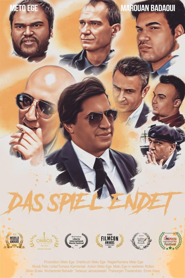 Das Filmplakat für „Das Spiel endet“ zeigt mehrere Männer, darunter Meto Ege und Marouan Badaoui.