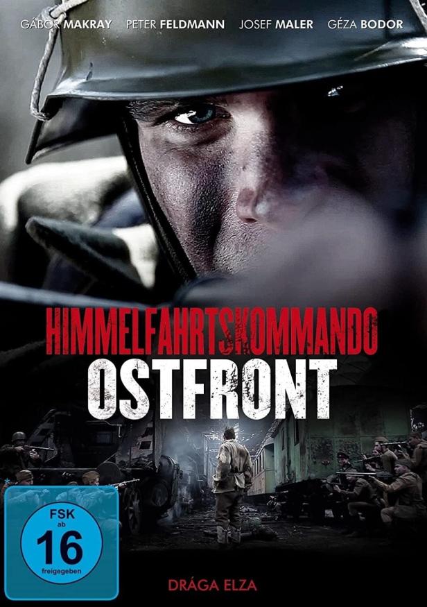 Das Filmplakat für „Himmelfahrtskommando Ostfront“ zeigt einen Soldaten im Kriegseinsatz.