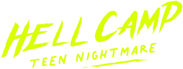 Das Logo für „Hell Camp: Teen Nightmare“ in leuchtendem Gelb auf schwarzem Hintergrund.