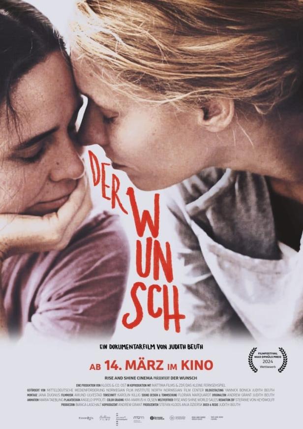 Das Filmplakat für „Der Wunsch“ zeigt zwei Frauen, deren Gesichter sich berühren.