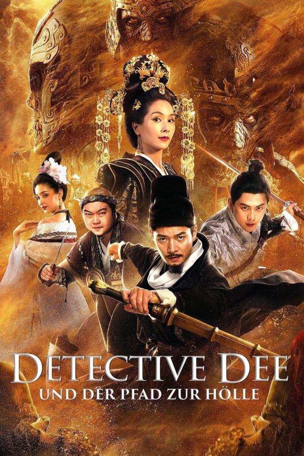 Das Filmplakat für „Detective Dee und der Pfad zur Hölle“ zeigt die Hauptfiguren in goldenen Farbtönen.