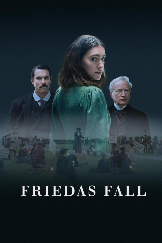 Das Filmplakat für „Friedas Fall“ zeigt eine Frau vor einer Demonstration gegen die Todesstrafe.