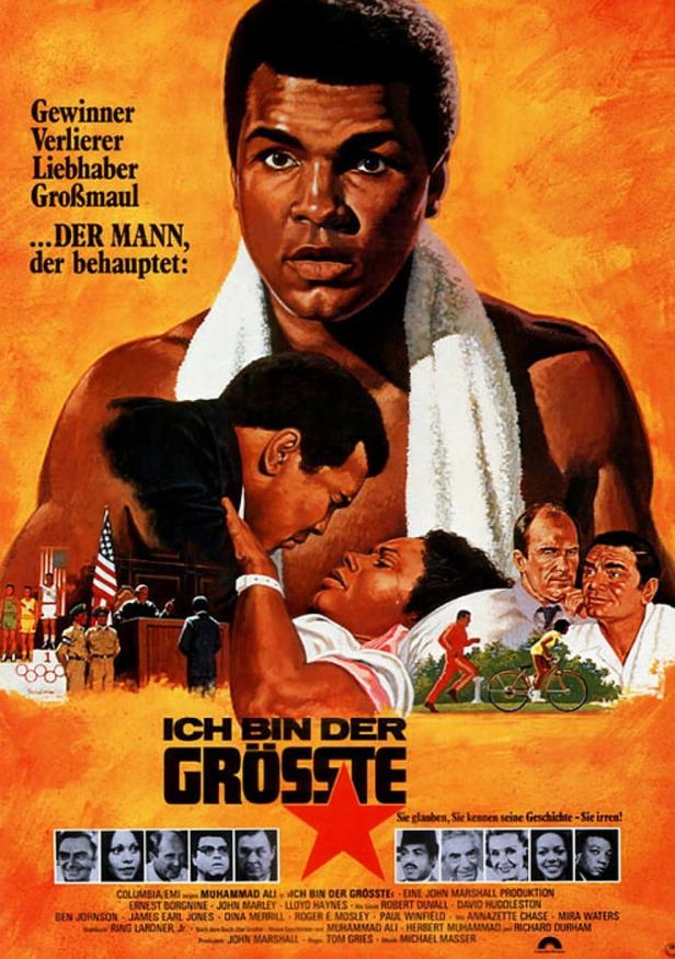 Das Filmplakat für „Ich bin der Größte“ zeigt Muhammad Ali als Boxer und Privatmann.