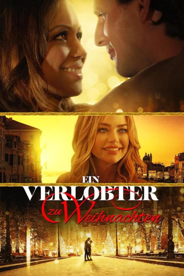 Das Filmplakat für „Ein Verlobter zu Weihnachten“ zeigt zwei Paare und weihnachtliche Stadtansichten.